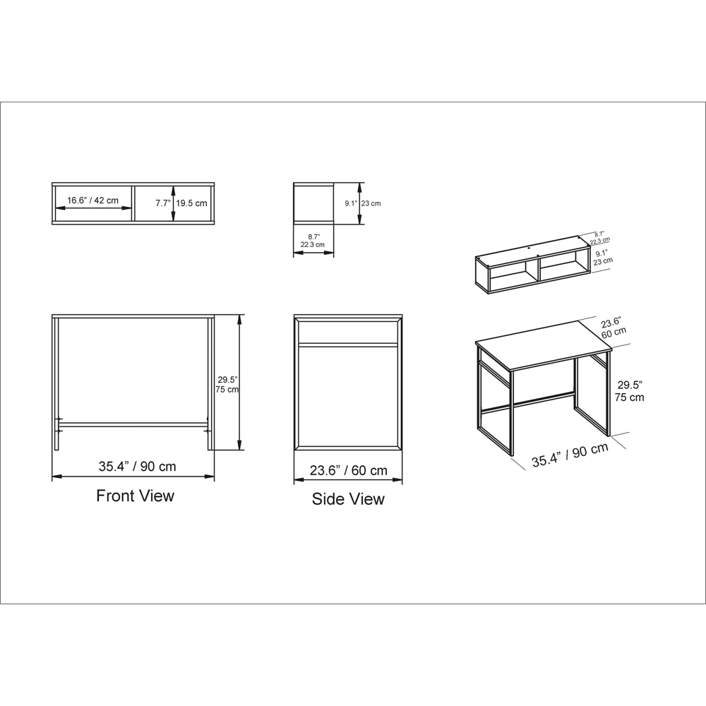 Decorotika Hussum Computer Desk with 2 Section Wall Shelf Gold and White Image 6
