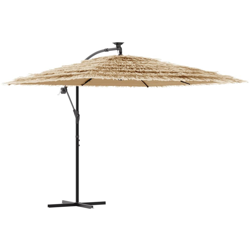 vidaXL Brown LED Light Straw Top Cantilever Parasol with Steel Pole 2.6m Image 1