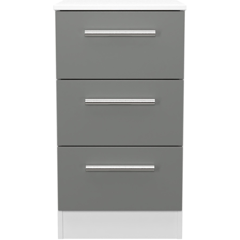Crowndale Contrast 3 Drawer Dusk Grey and White Bedside Cabinet Ready Assembled Image 2