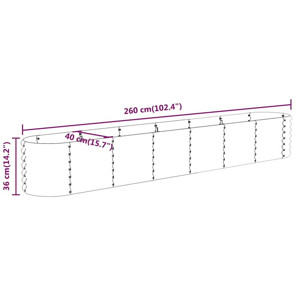 vidaXL Anthracite Galvanised Steel Raised Garden Bed 36 x 40 x 260cm Image 5