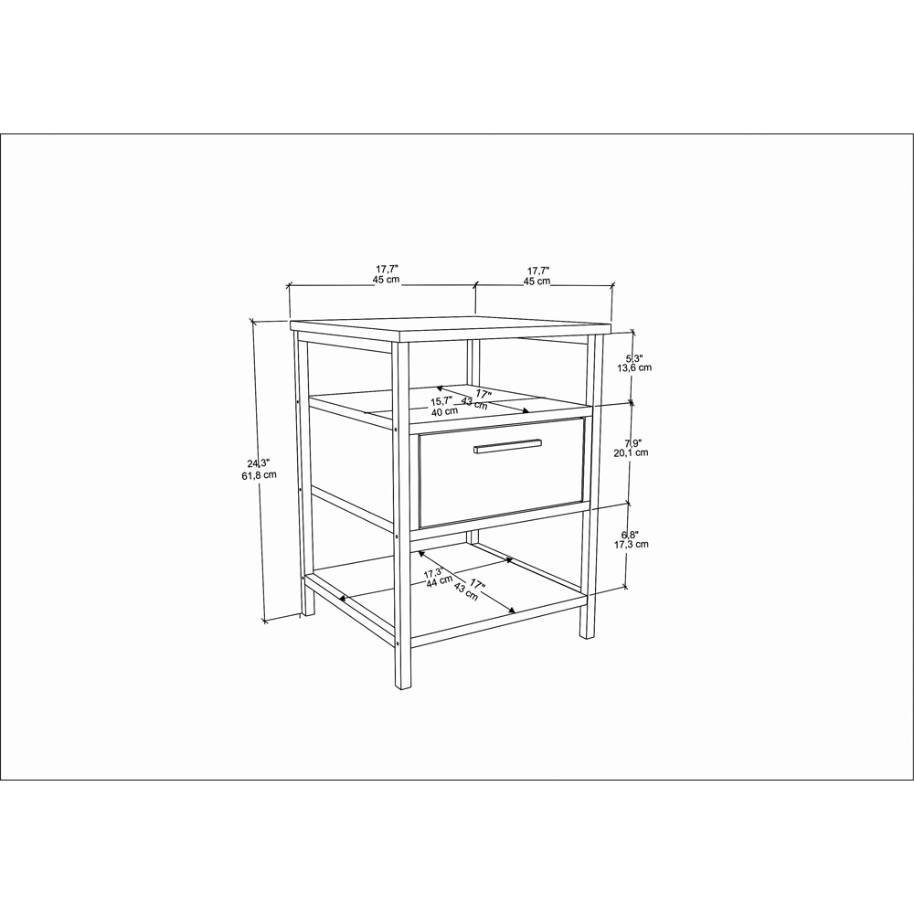 Decorotika Alba Single Drawer 2 Shelf Oud and Black Side Table Image 9