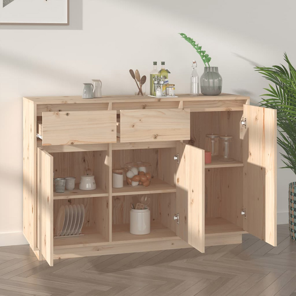vidaXL 3 Door 2 Drawer Natural Solid Pine Wood Sideboard Image 7