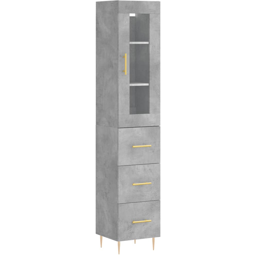 vidaXL Single Glass Door 3 Drawer Concrete Grey Highboard Image 2