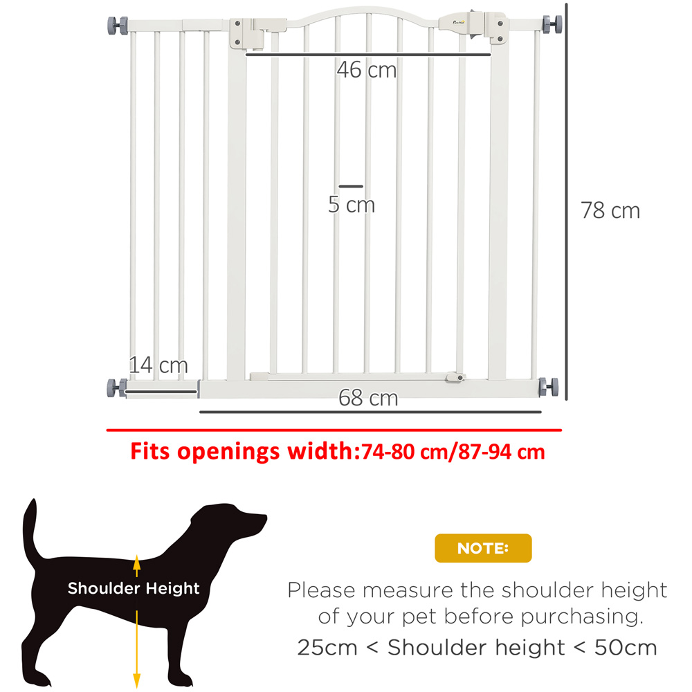 PawHut White 74-94cm Adjustable Metal Pet Safety Gate Image 8