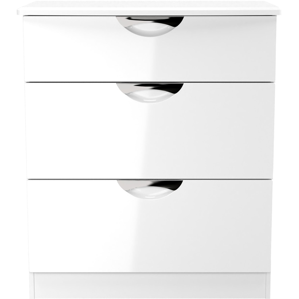 Crowndale Camden 3 Drawer White Gloss and White Deep Chest of Drawers Ready Assembled Image 2