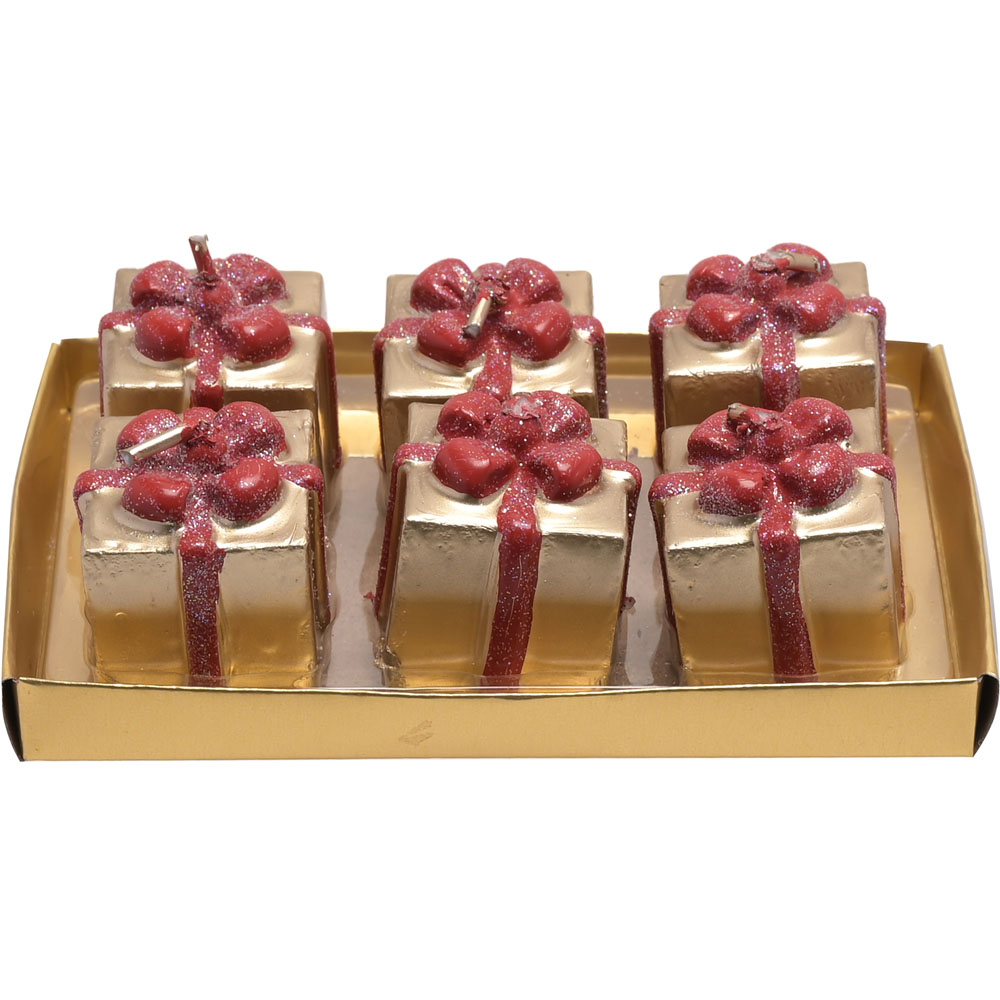 The Christmas Gift Co Gold Gift Box Tealights 6 Pack Image 2