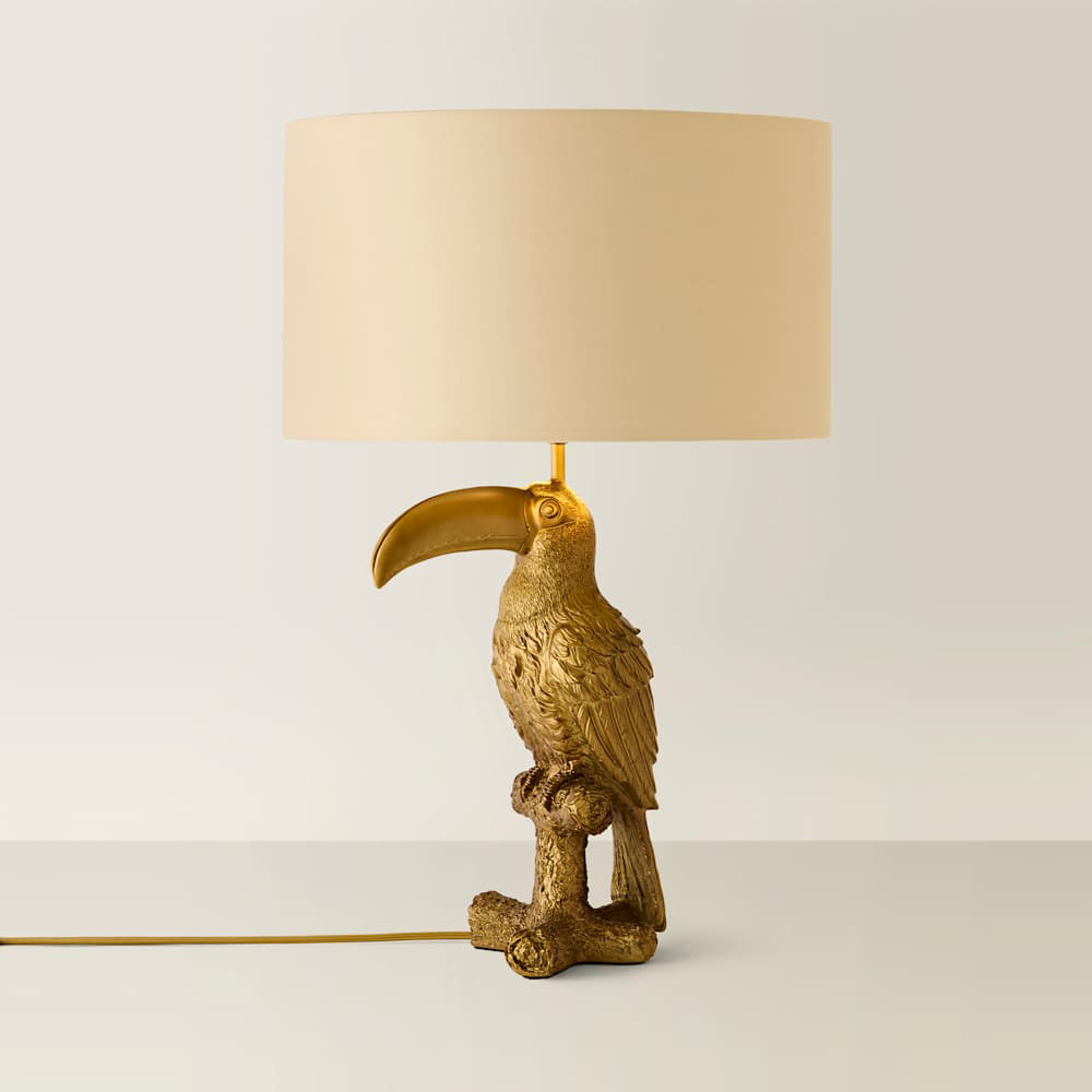 ValueLights Tuki Toucan Gold and Beige Velvet Shade Brushed Bronze Table Lamp with Bulb Image 3