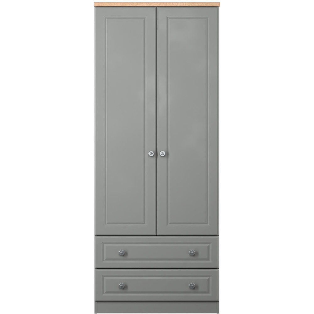 Crowndale Norfolk 2 Door 2 Drawer Dusk Grey and Bardolino Oak Wardrobe Ready Assembled Image 2