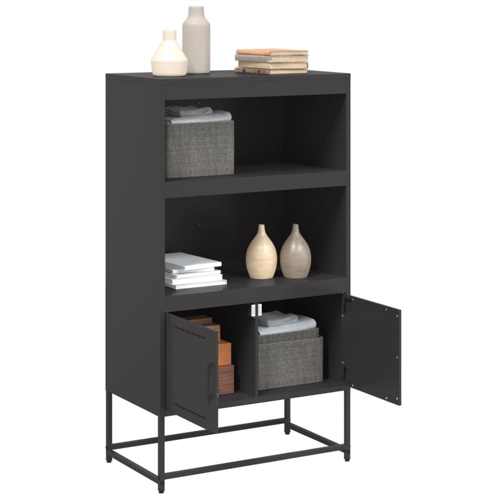 vidaXL 2 Door 2 Shelf Black Steel Highboard Image 5