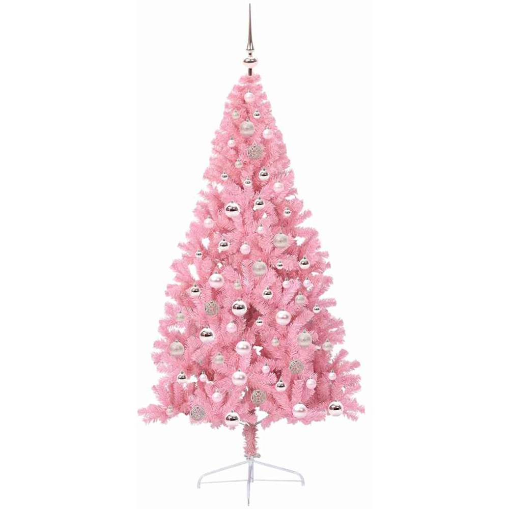 vidaXL Pre-Lit Pink Bauble Pink Artificial Christmas Tree 6ft Image 2