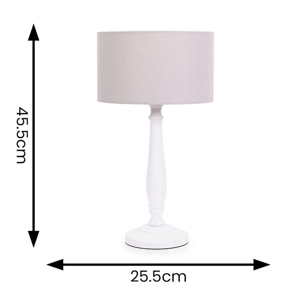 ValueLights Victoria Grey Fabric Drum Shade White Wood Traditional LED Table Lamp Image 7