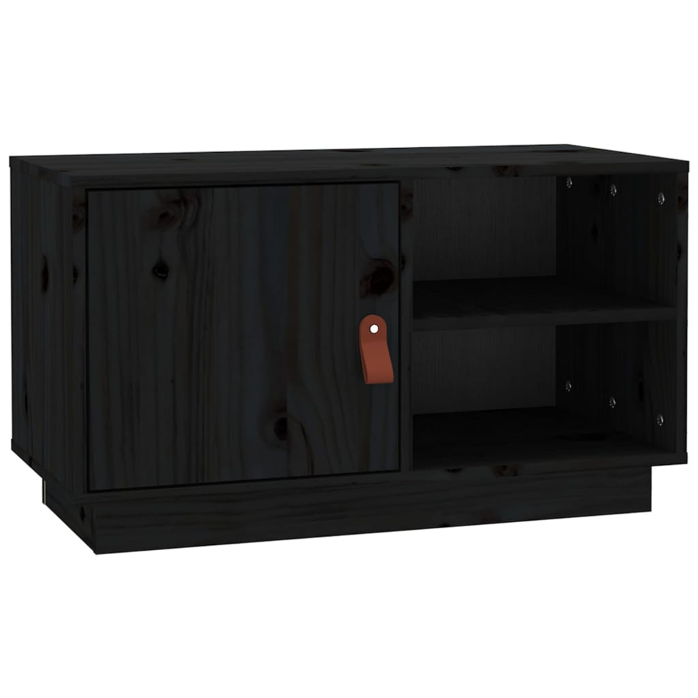 vidaXL Single Door 2 Shelf Black Solid Pine Wood TV Cabinet Image 2