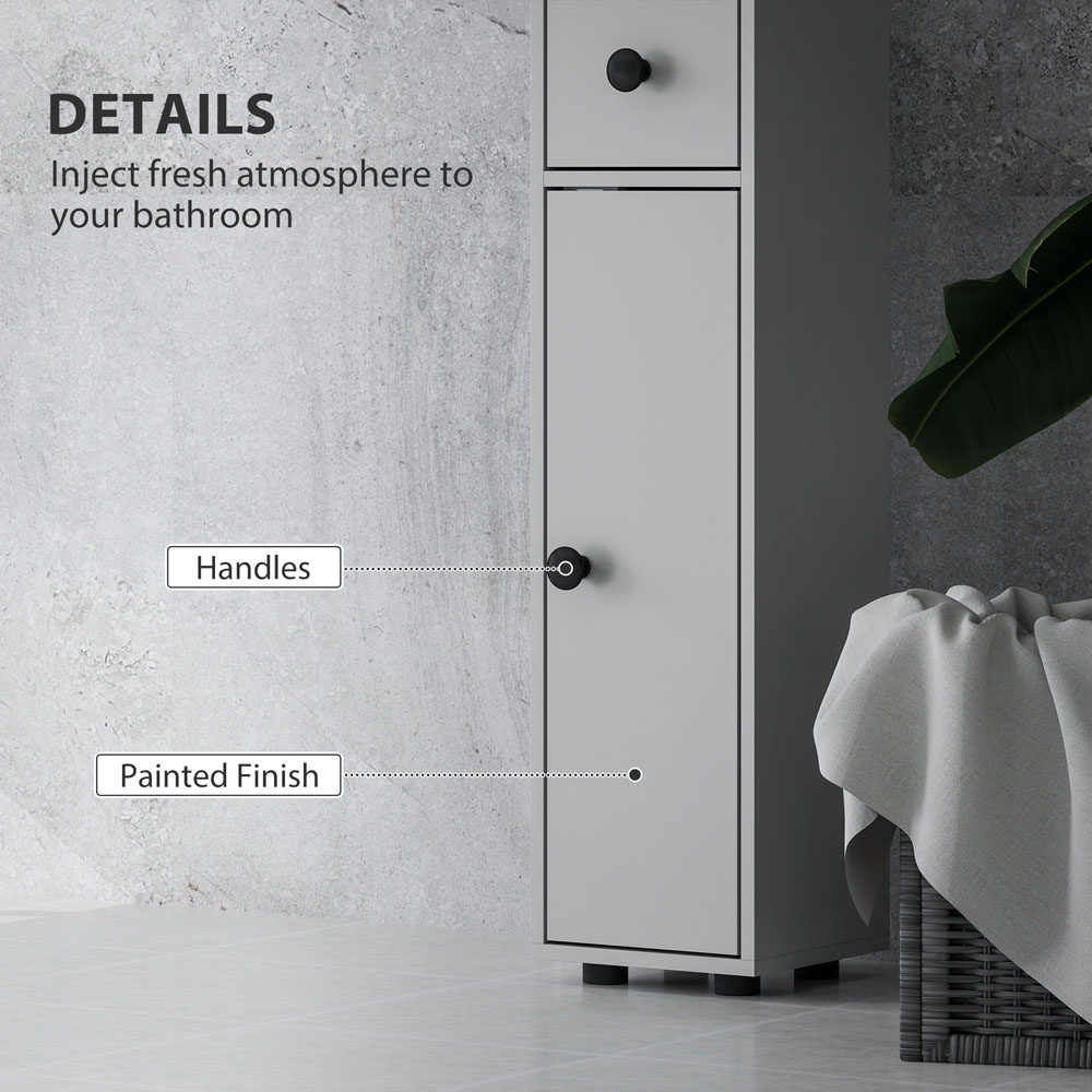 Kleankin 2 Door 4 Shelf Single Drawer Grey Slim Bathroom Storage Cabinet Image 6