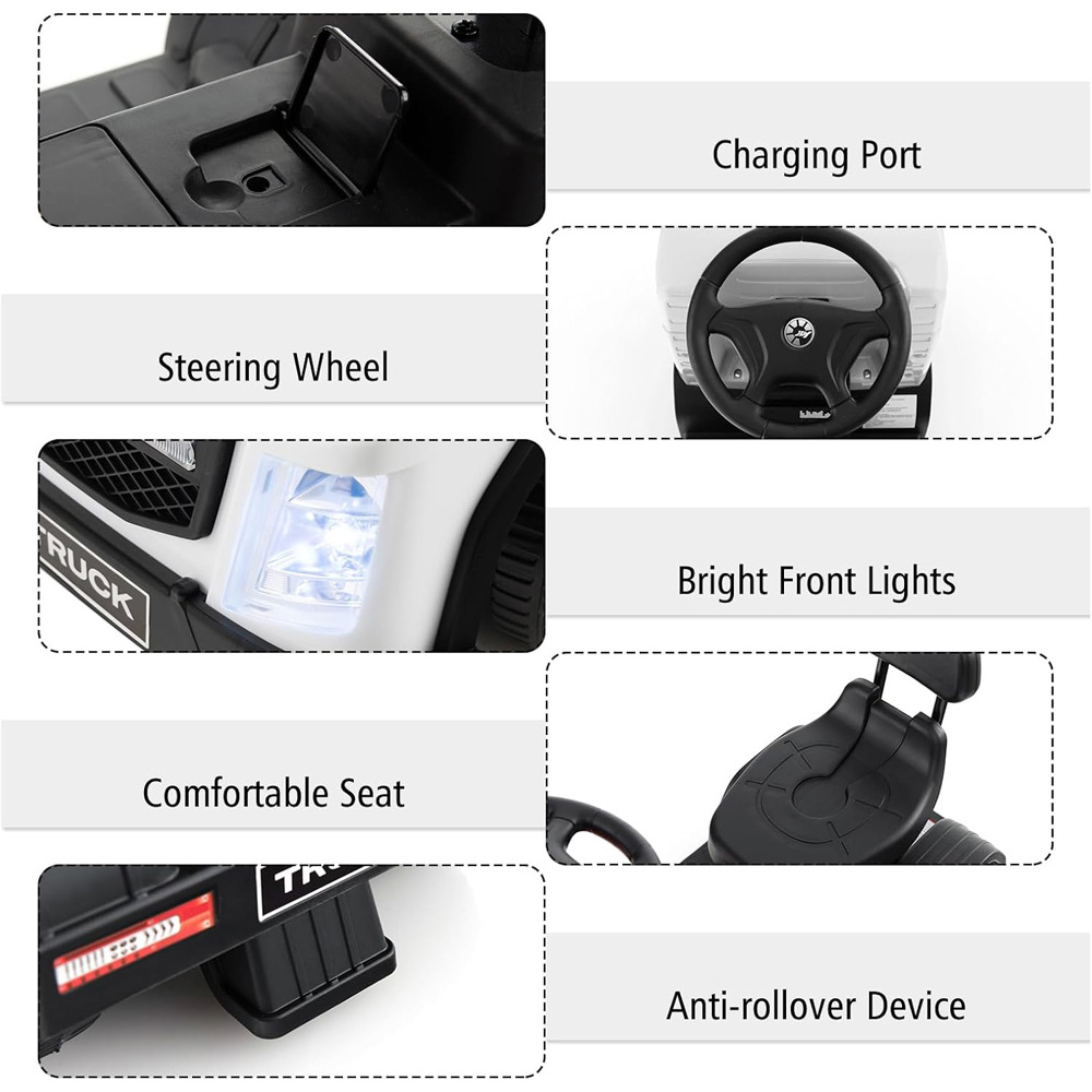 Costway White Electric Ride-On Truck with Adjustable Seat and LEDs Image 6