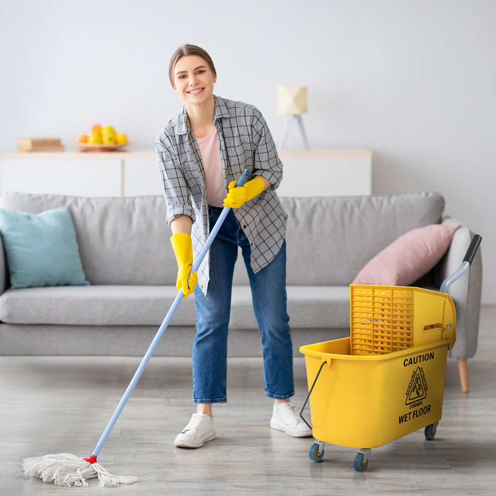 HOMCOM Yellow Mop Bucket with Wheels and Wringer 20L Image 2