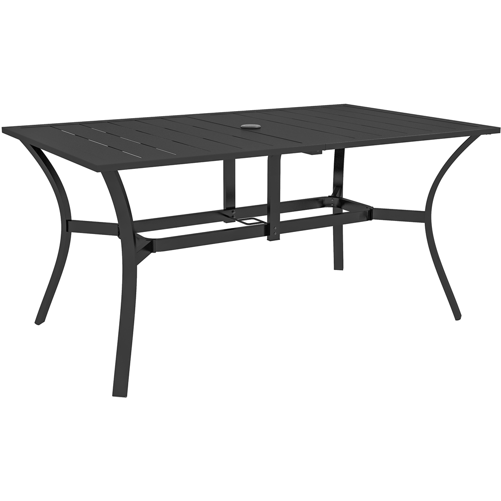 Outsunny 6 Seater Rectangle Garden Dining Table with Parasol Hole Black Image 2