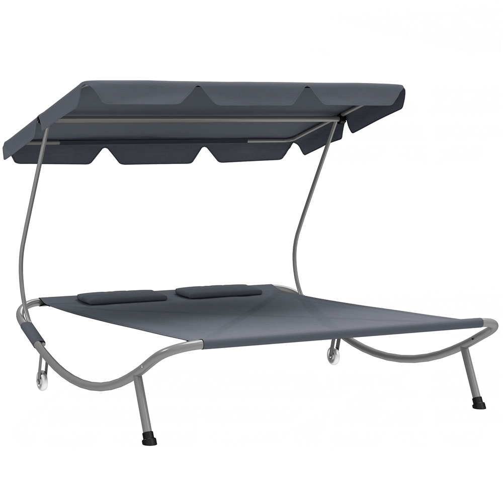 Outsunny 2 Seater Grey Hammock Sun Lounger with Canopy and 2 Pillows Image 2