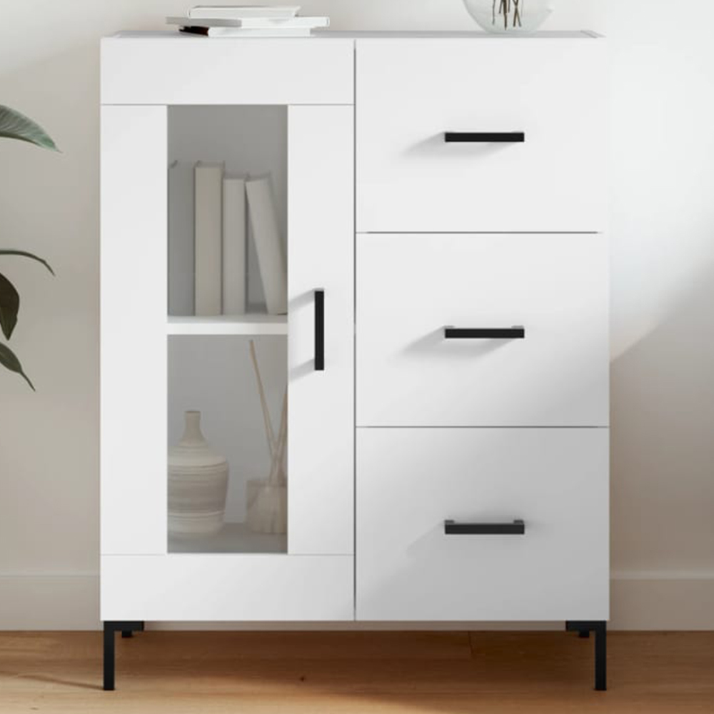 vidaXL Single Glass Door 3 Drawer White Sideboard Image 1