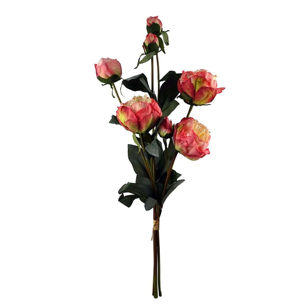 Leaf Pink Peony and Berry Artificial Flower Bundle with Geometric Glass Vase 85cm 6 Pack Image 3