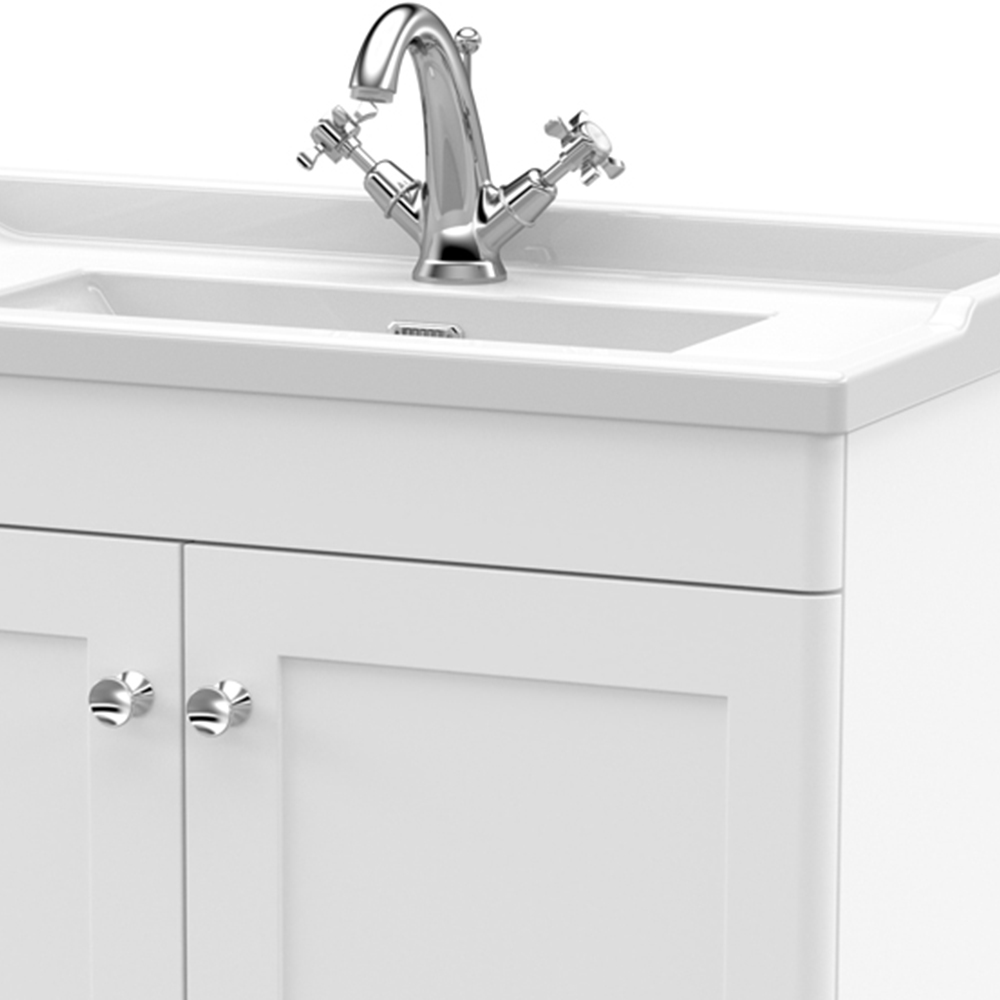 nuie Classique 2 Door Satin White Floor Standing Unit and 1 Tap Hole Fireclay Basin 800mm Image 2