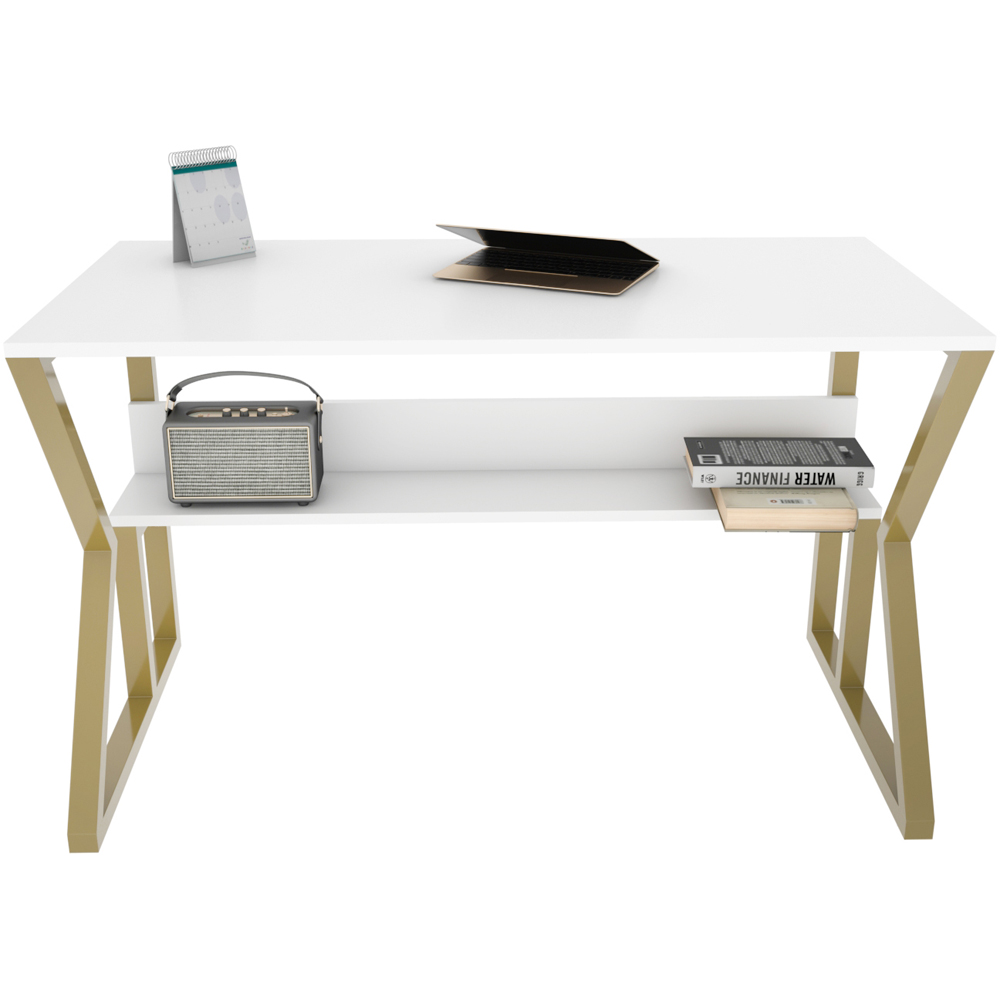 Decorotika Wake Single Shelf Computer Desk Gold and White Image 3