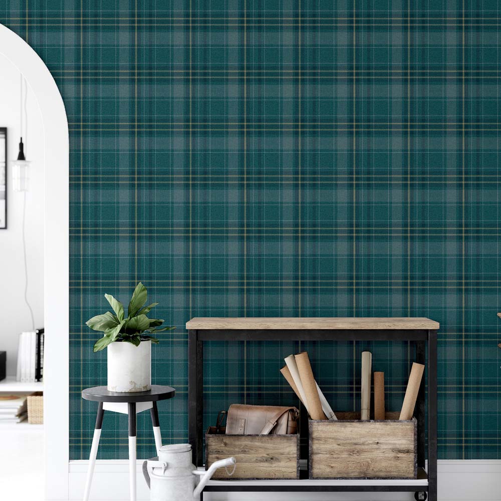 Arthouse Twilled Plaid Emerald Green Wallpaper Image 5
