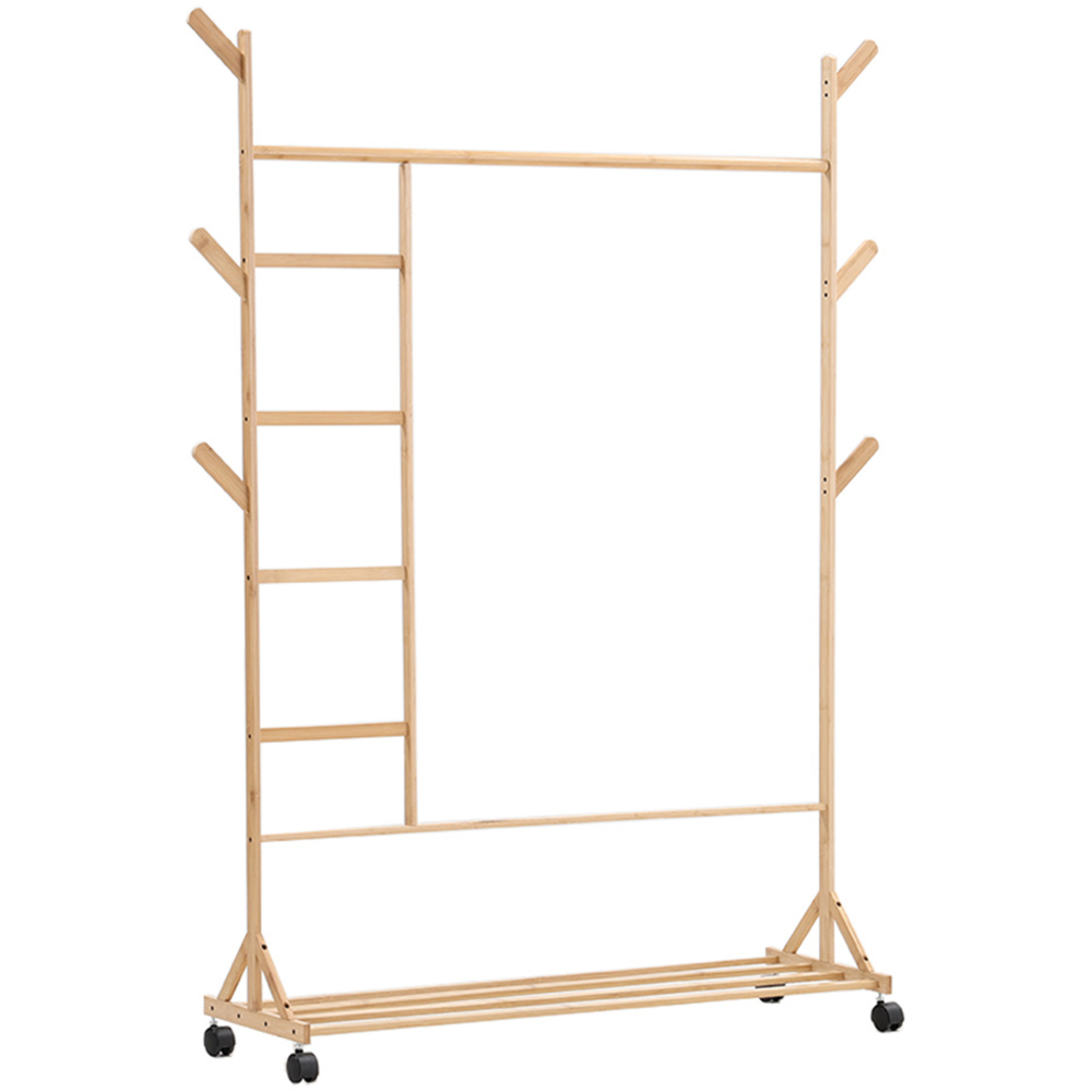 Living And Home SW0371 Natural Bamboo Freestanding Clothing Rack With Storage Shelf Image 1