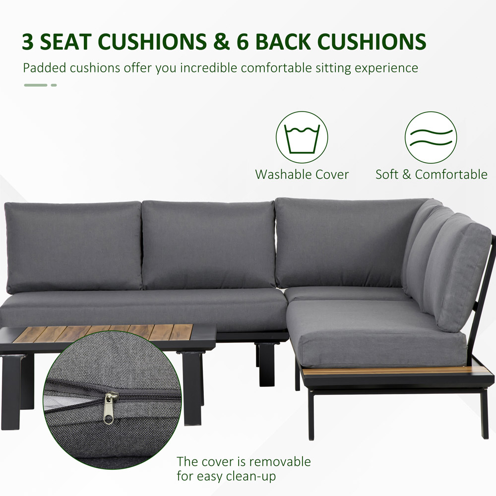 Outsunny 4 Seater Grey Aluminium L Shape Corner Conversation Lounge Set Image 6