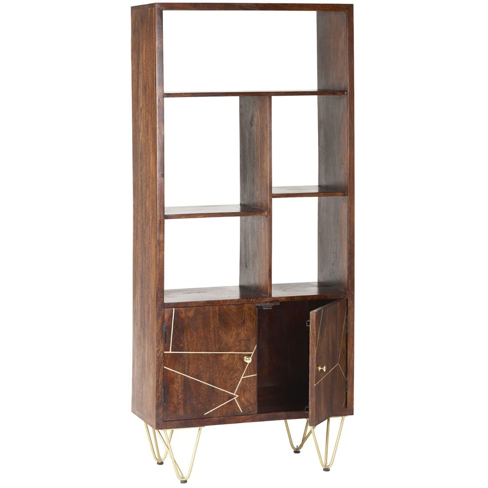 Brooklyn Ozella 2 Door 5 Shelf Dark Gold Large Bookcase Image 4