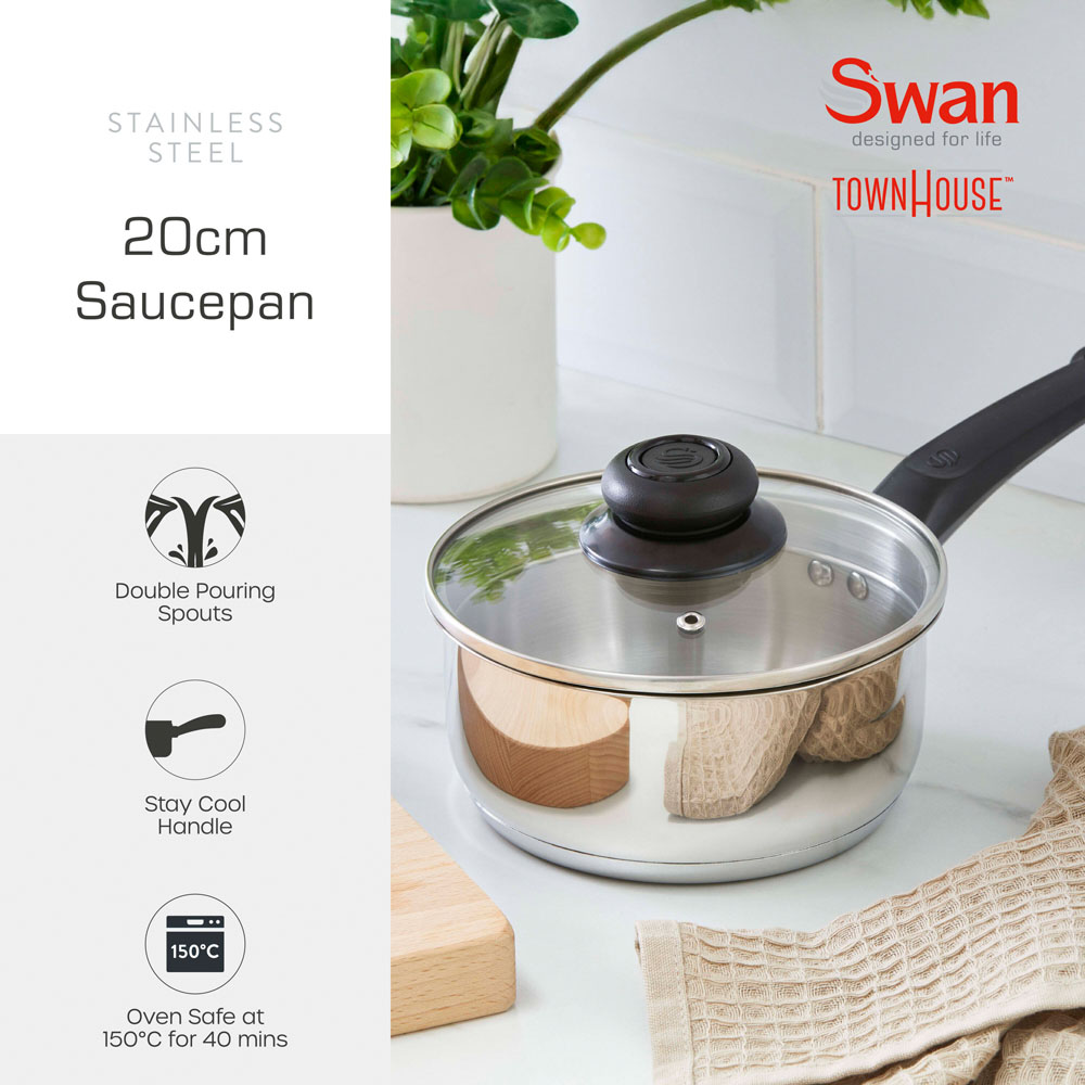 Swan Townhouse 20cm Stainless Steel Saucepan with Lid Image 2