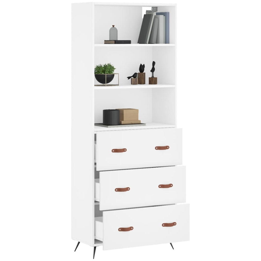 vidaXL 3 Drawer 3 Shelf White Tall Highboard Image 3