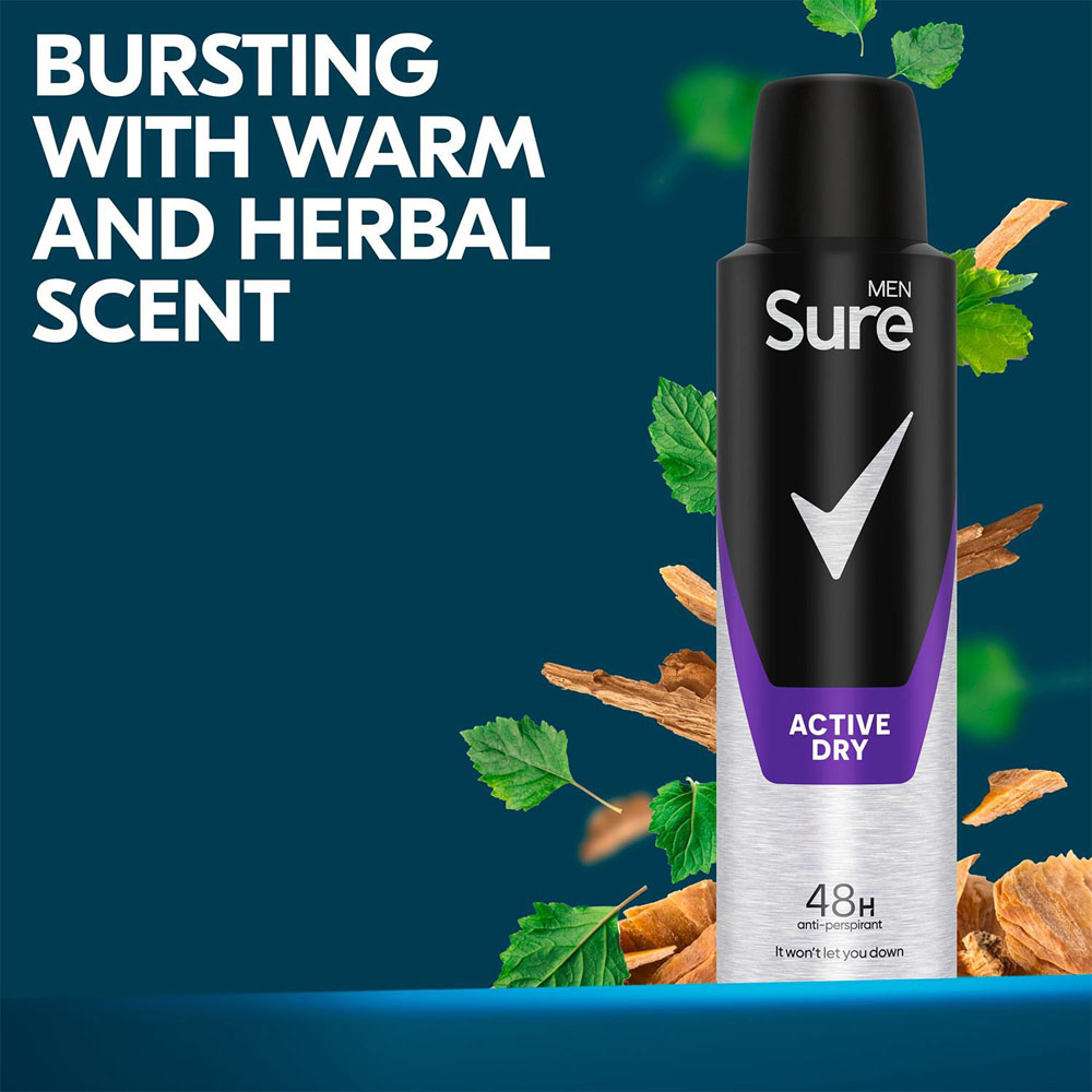 Sure Men 48H Protection Anti-Perspirant Active Dry Deodorant Spray 150ml 36 Pack Image 5