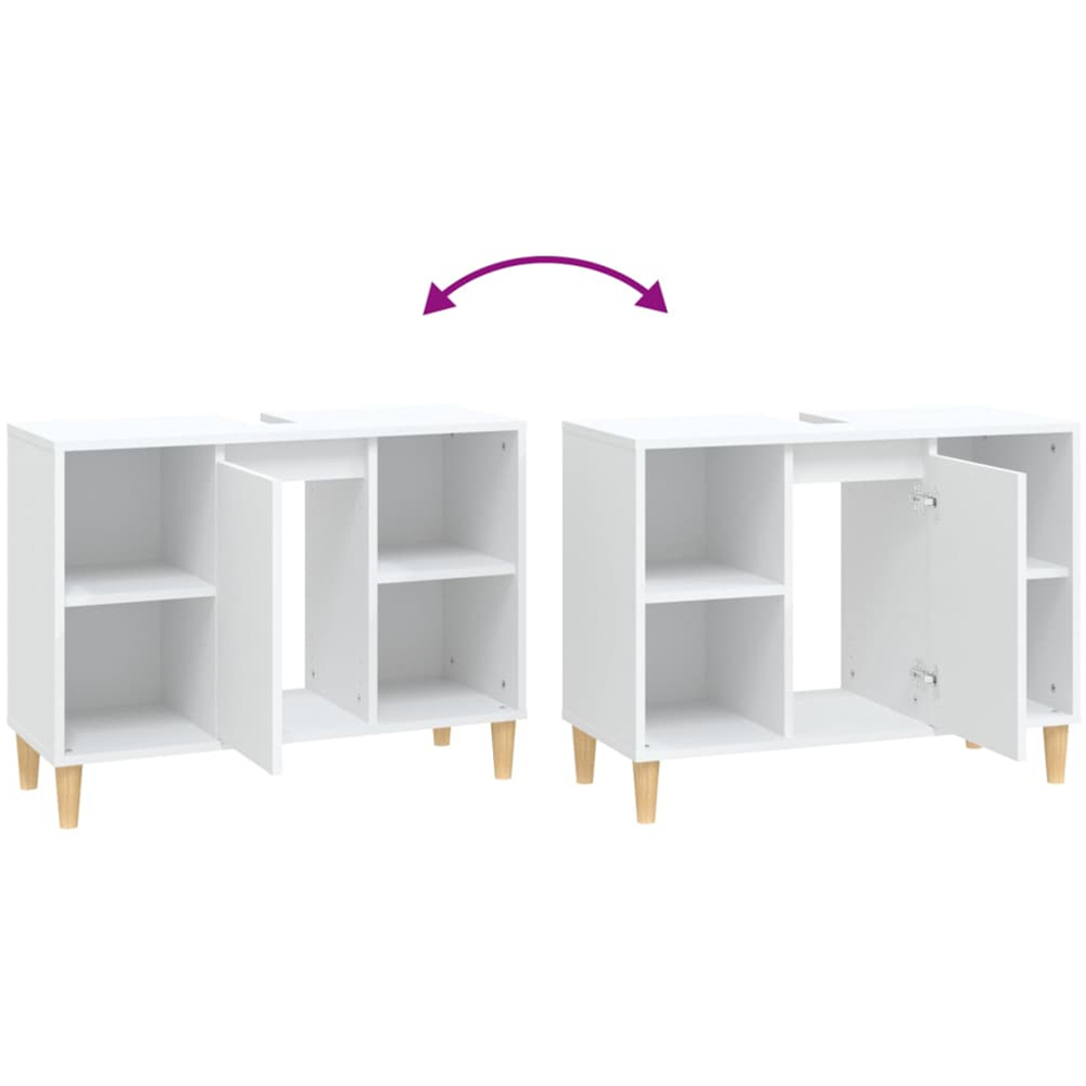 vidaXL Single Door 4 Shelf White Wood Washbasin Cabinet Image 7