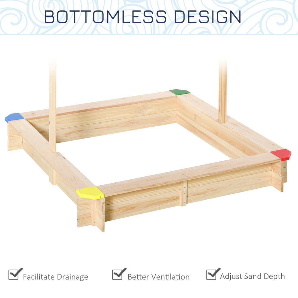 Outsunny Kids Wooden Cabana Sandbox with Canopy Image 6