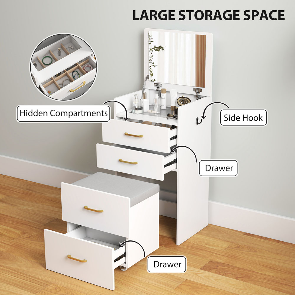 HOMCOM 4 Drawer 3 in 1 Mirror Dressing Table with Cushioned Stool Image 6
