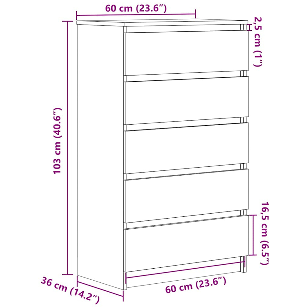 vidaXL 5 Drawer Sonoma Oak Bedside Cabinet Image 9