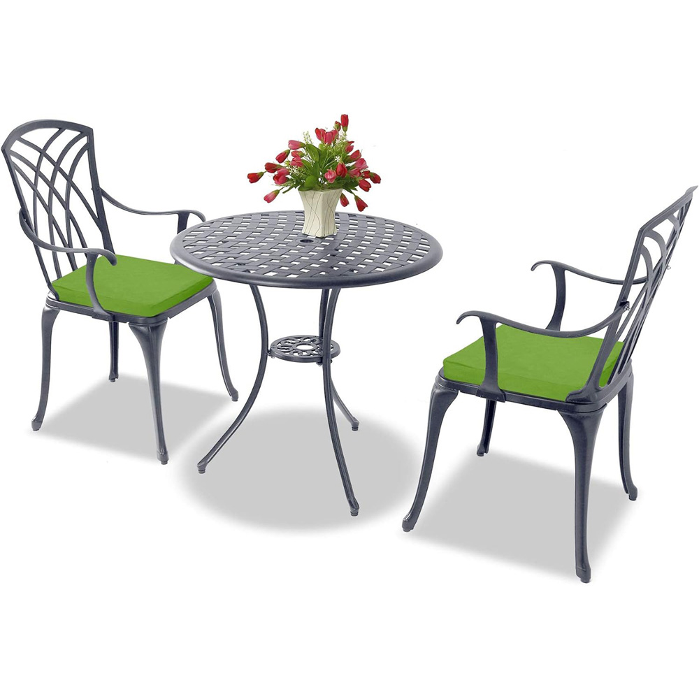 Centurion Oshowa 2 Seater Grey and Green Cast Aluminium Garden Bistro Set with Cushions Image 3