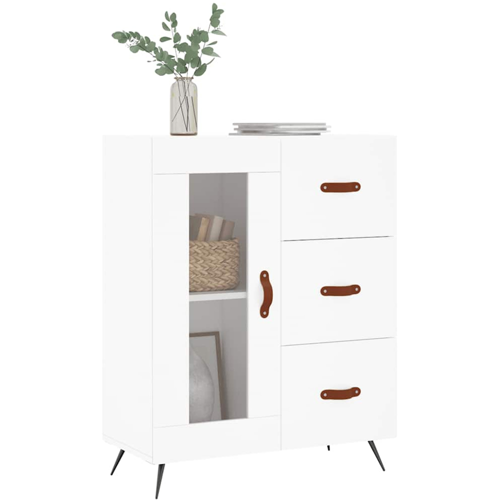 vidaXL Single Glass Door 3 Drawer White Sideboard Image 3