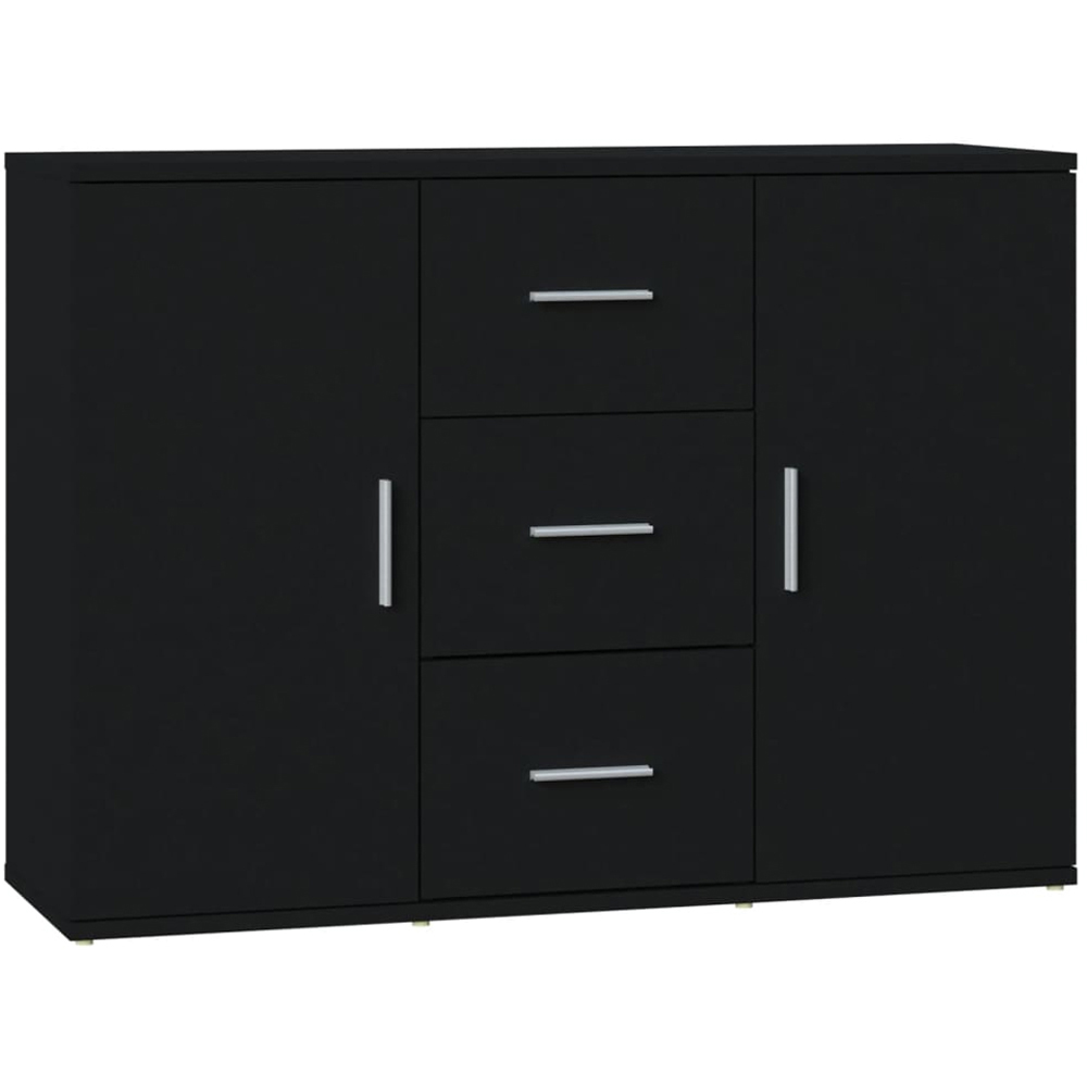 vidaXL 2 Door 3 Drawer Black Wooden Sideboard Image 2