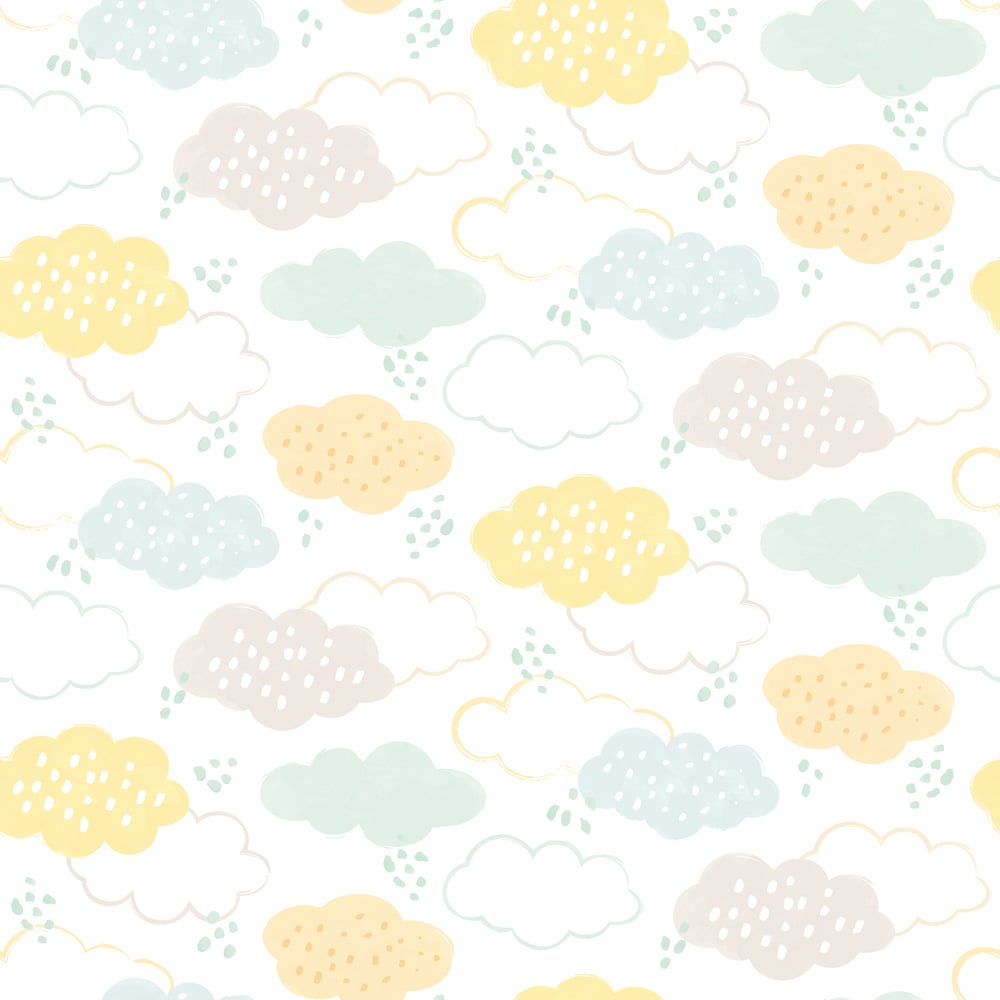 Hoopla Walls Peekaboo Fluffy Clouds Lemon Fizz Wallpaper Image 1