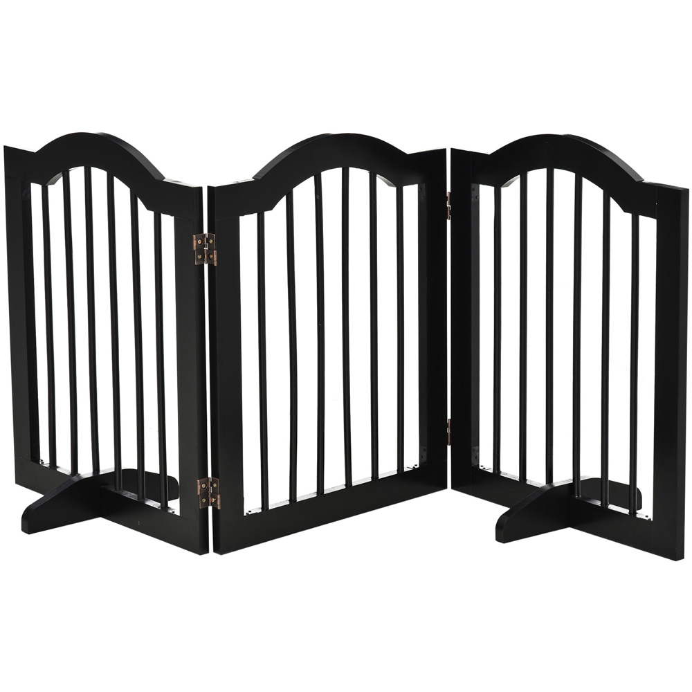 PawHut Black 3 Panel Freestanding Pet Safety Gate with Support Feet Image 1
