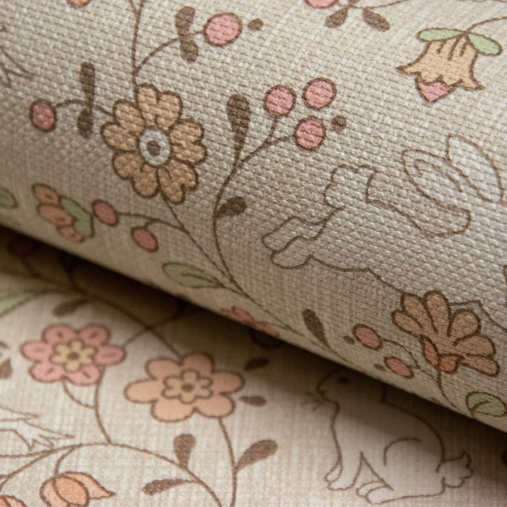 Grandeco Liberty Floral Bunny Trail Nursery Beige Textured Wallpaper Image 3