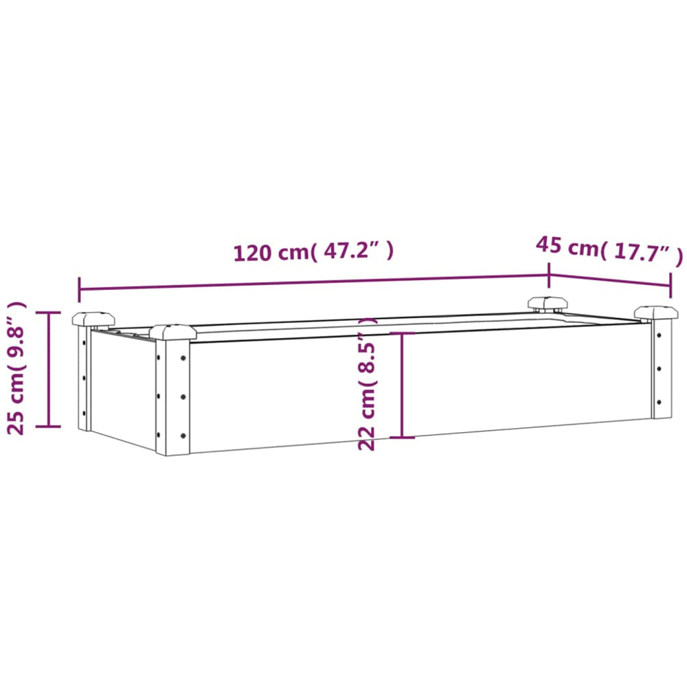 vidaXL Natural Solid Pine Wood Raised Garden Bed with Liner 120 x 45 x 25cm Image 5