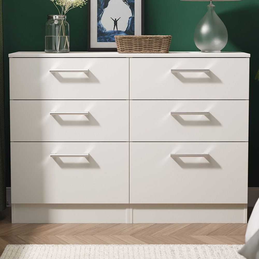 Crowndale Devon 6 Drawer Matt Grey Wide Chest of Drawers Ready Assembled Image 1