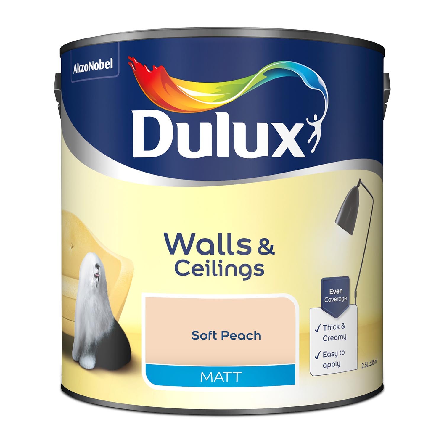 Dulux Walls & Ceilings Soft Peach Matt Emulsion Paint 2.5L Image 2