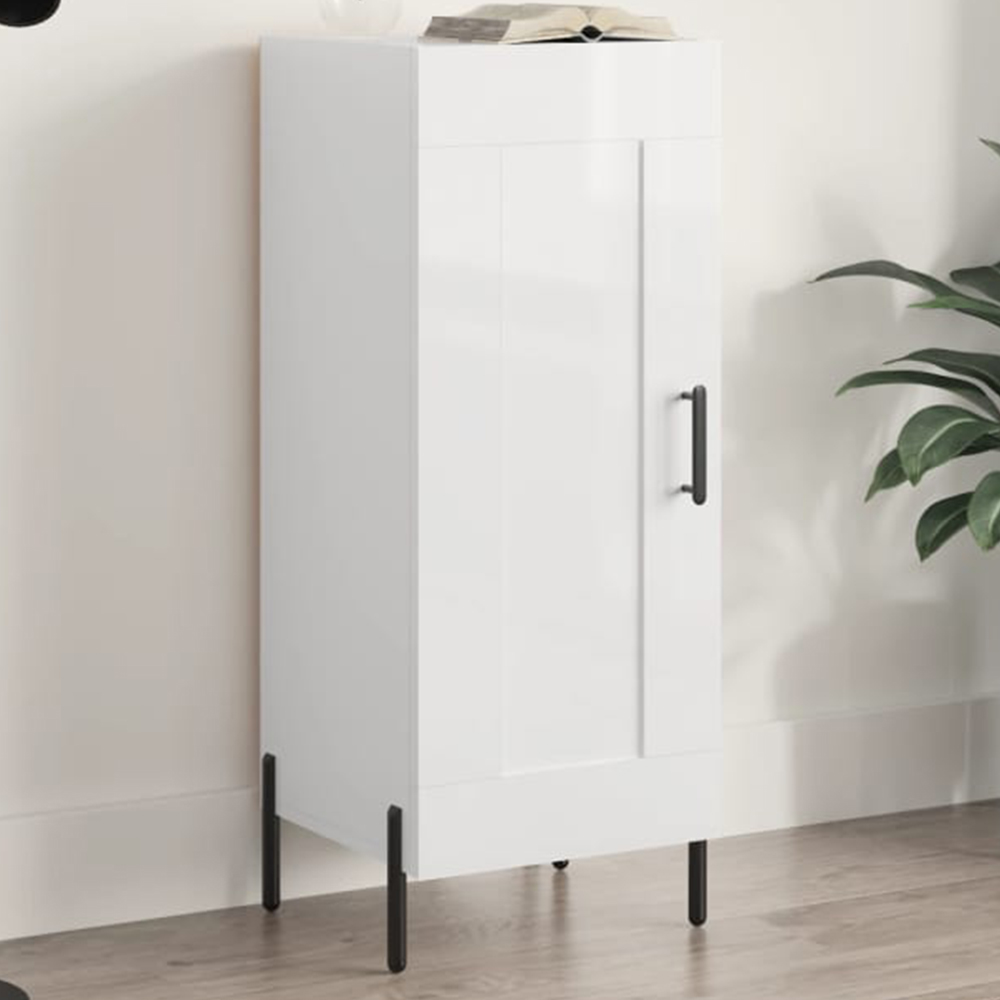 vidaXL Single Door High Gloss White Narrow Sideboard Image 1