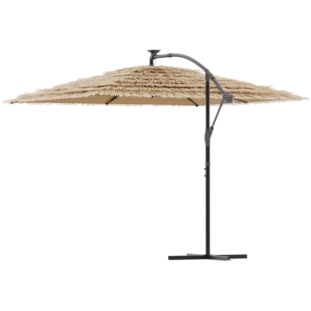 vidaXL Brown LED Light Straw Top Cantilever Parasol with Steel Pole 2.9m Image 5