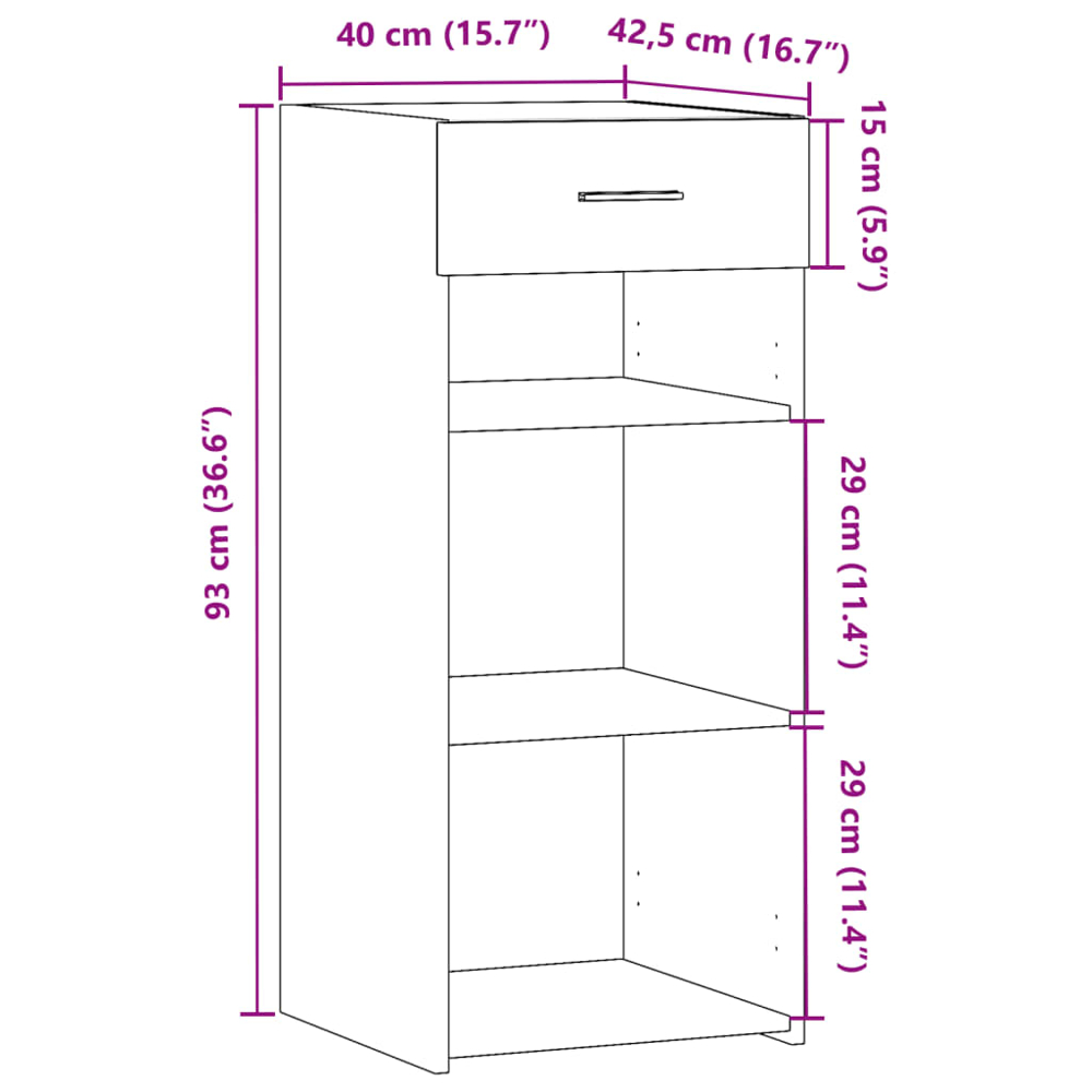 vidaXL Single Drawer 3 Shelf Black Wooden Sideboard Image 9