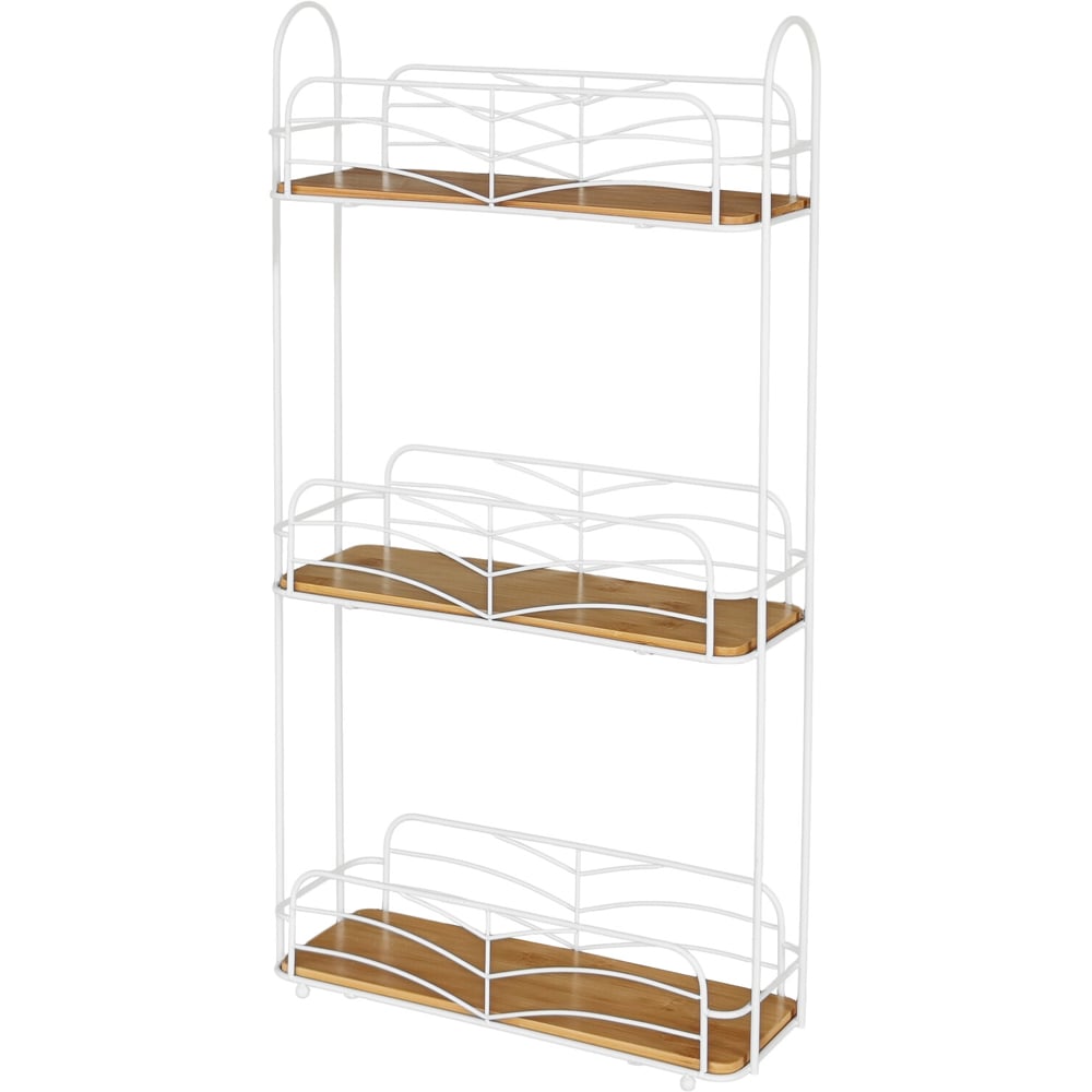 3 Tier Bamboo Rectangle Caddy  - White and Natural Image 1