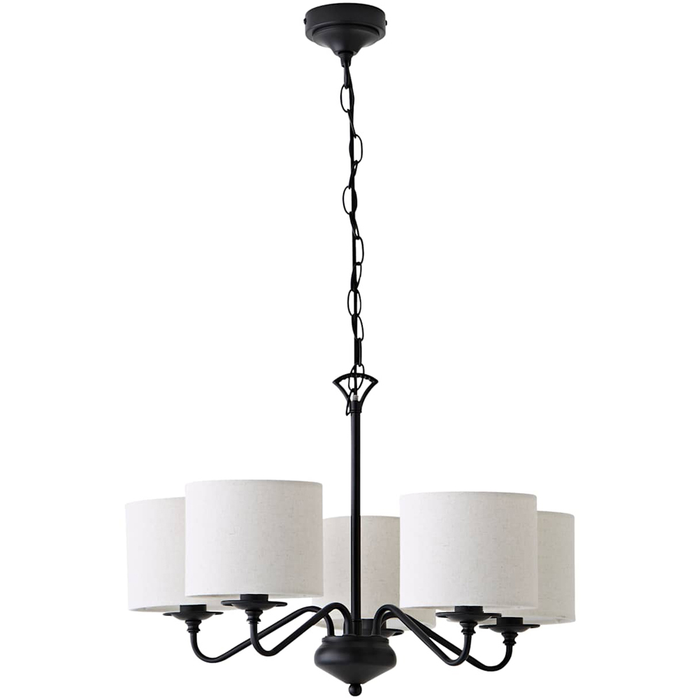 ValueLights Carmit 5 Arm Linen Shade Black Chandelier Ceiling Light with Bulb Image 1